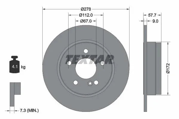 Textar Rear Brake Disc Pro Solid 92163103 278mm - image 3