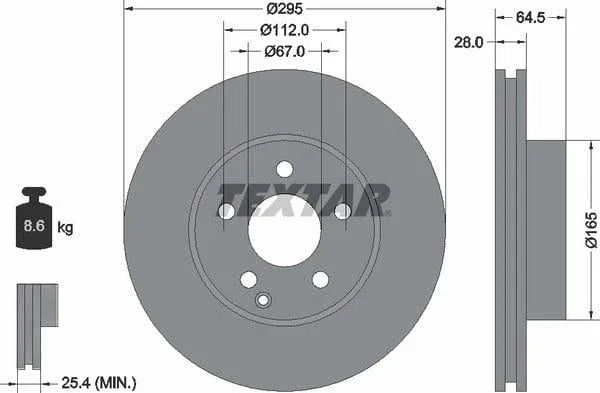 Textar Front Coated High-Carbon Brake Disc Pro+ Vented 92163205 295mm - image 4