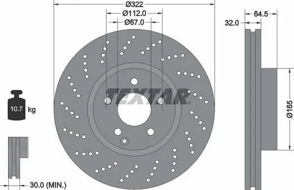 Textar Front Coated Brake Disc Pro Perforated Vented 92163403 322mm - image 4