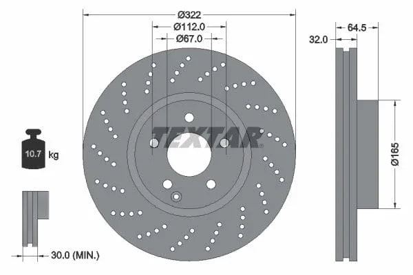 Textar Front Coated Brake Disc Pro Perforated Vented 92163403 322mm - image 3