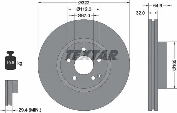 Textar Front Coated Brake Disc Pro Vented 92163503 322mm - image 4