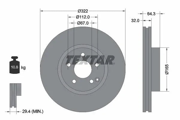 Textar Front Coated Brake Disc Pro Vented 92163503 322mm - image 3