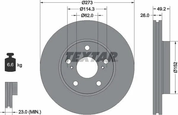 Textar Front Coated Brake Disc Pro Vented 92163703 273mm - image 4