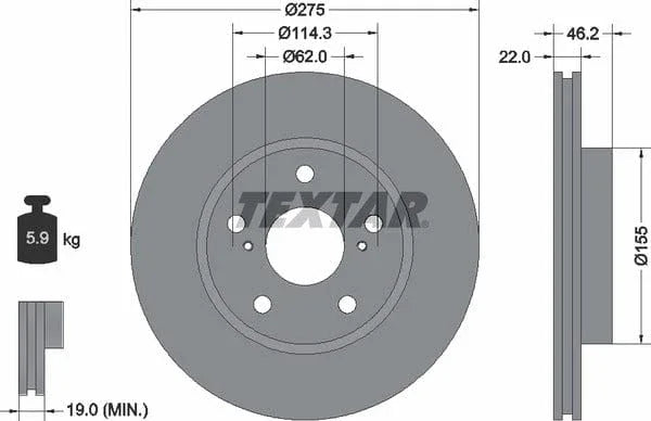 Textar Front Coated Brake Disc Pro Vented 92163803 275mm - image 4