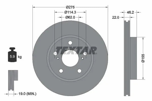 Textar Front Coated Brake Disc Pro Vented 92163803 275mm - image 3