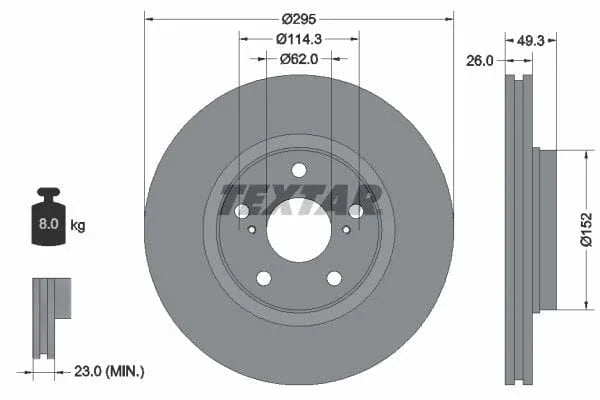 Textar Front Coated Brake Disc Pro Vented 92163903 295mm - image 3