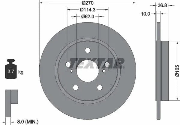 Textar Rear Brake Disc Pro Solid 92164003 270mm - image 4