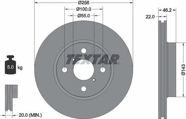 Textar Front Coated Brake Disc Pro Vented 92164203 258mm - image 4