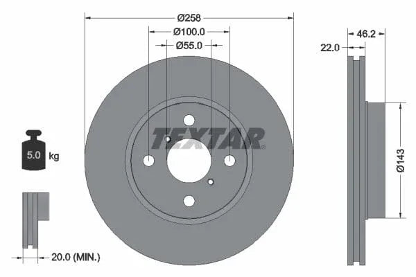 Textar Front Coated Brake Disc Pro Vented 92164203 258mm - image 3