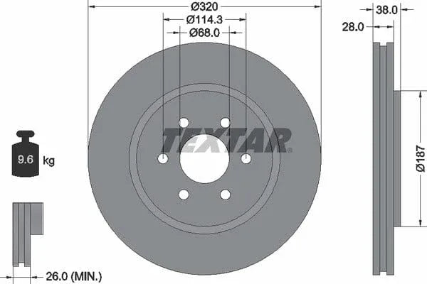 Textar Front Coated High-Carbon Brake Disc Pro+ Vented 92164405 320mm - image 4