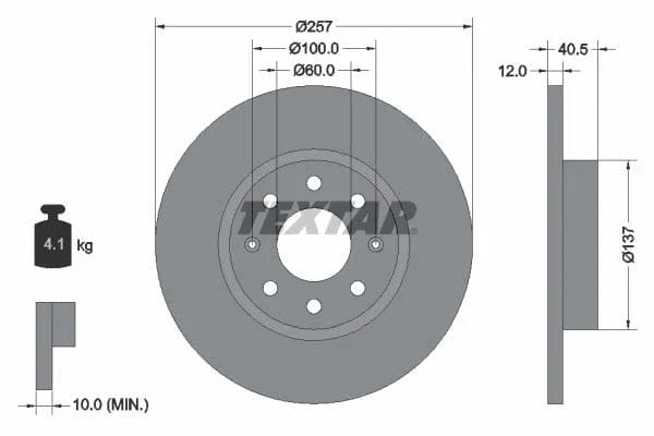 Textar Front Coated Brake Disc Pro Solid 92164603 257mm - image 3