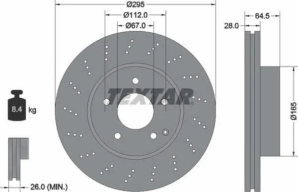 Textar Front Coated Brake Disc Pro Perforated Vented 92165003 295mm - image 4