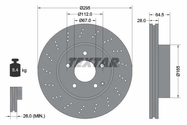 Textar Front Coated Brake Disc Pro Perforated Vented 92165003 295mm - image 3