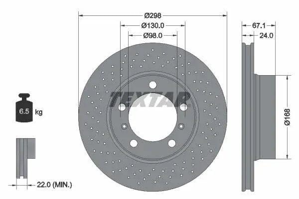 Textar Front Coated High-Carbon Brake Disc Pro+ Perforated Vented 92165105 298mm - image 3