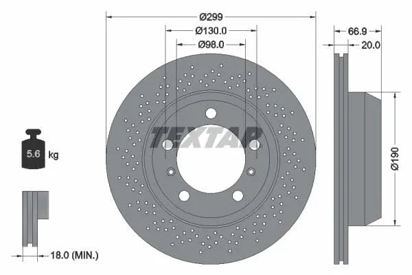 Textar Rear Brake Disc Pro Perforated Vented 92165303 299mm - image 3