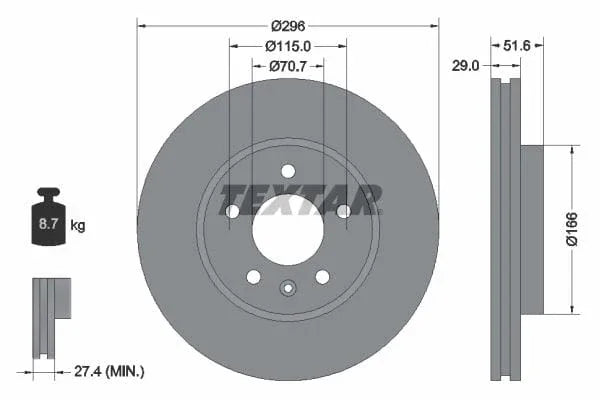 Textar Front Coated High-Carbon Brake Disc Pro+ Vented 92165405 296mm - image 3