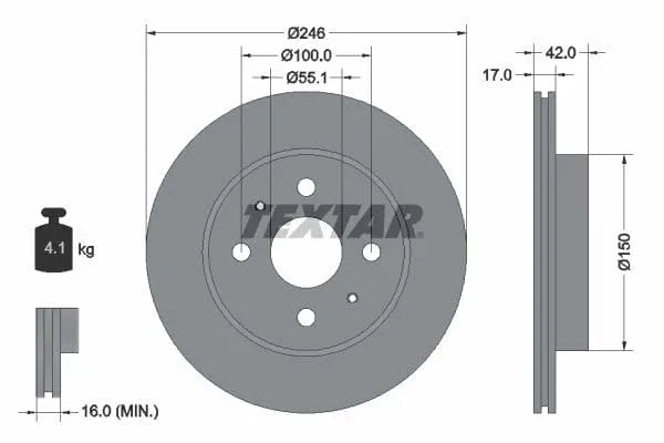 Textar Front Coated Brake Disc Pro Vented 92165603 246mm - image 3