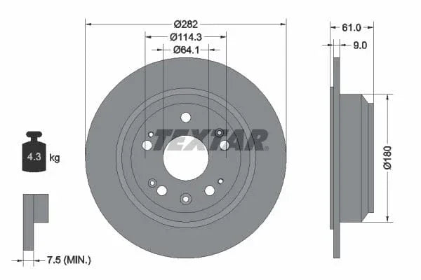 Textar Rear Brake Disc Pro Solid 92165803 282mm - image 3