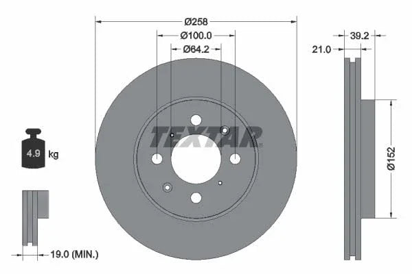 Textar Front Coated Brake Disc Pro Vented 92165903 258mm - image 3