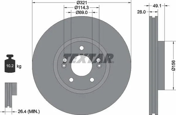 Textar Front Coated Brake Disc Pro Vented 92166003 321mm - image 4