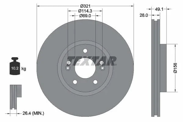 Textar Front Coated Brake Disc Pro Vented 92166003 321mm - image 3