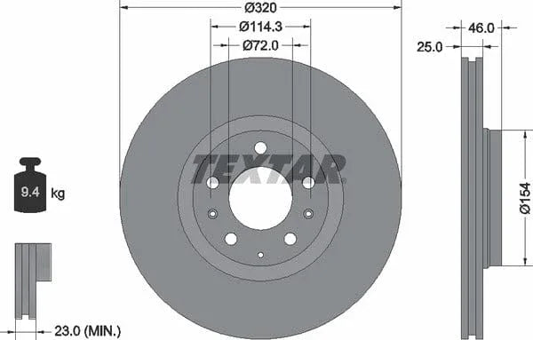 Textar Front Brake Disc Vented 92166300 320mm - image 4