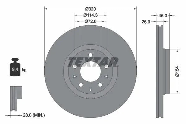 Textar Front Brake Disc Vented 92166300 320mm - image 3