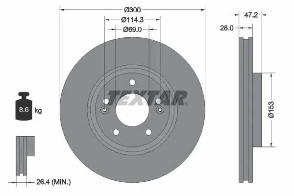 Textar Front Coated Brake Disc Pro Vented 92166503 300mm - image 3