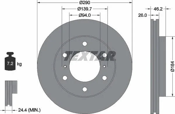 Textar Front Coated Brake Disc Pro Vented 92167103 290mm - image 4