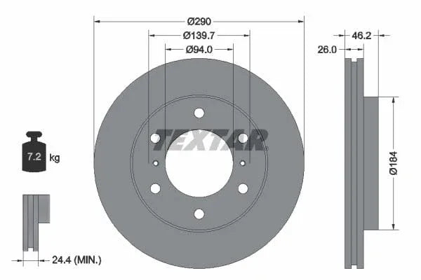 Textar Front Coated Brake Disc Pro Vented 92167103 290mm - image 3