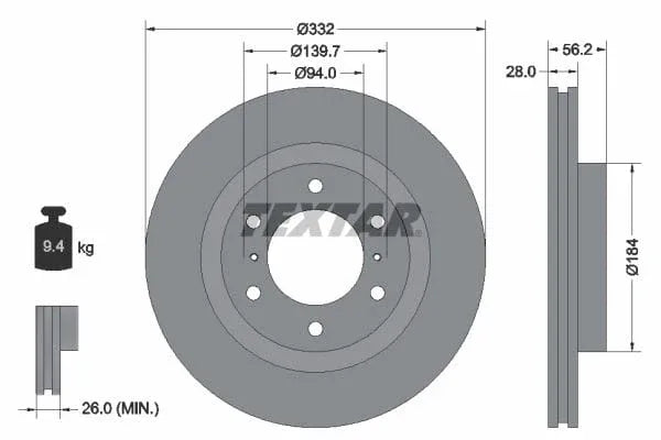 Textar Front Coated Brake Disc Pro Vented 92167203 332mm - image 3