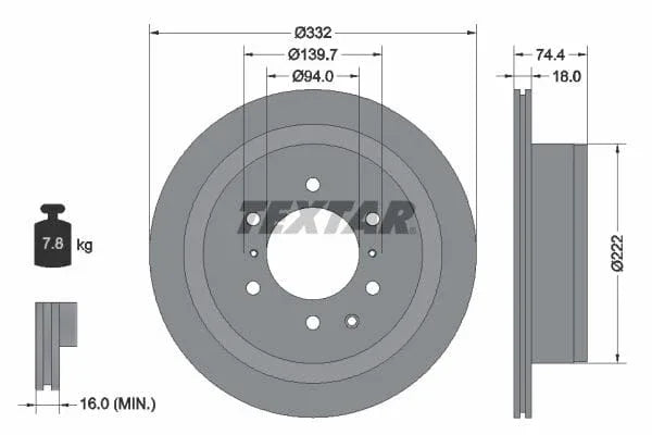 Textar Rear Brake Disc Pro Vented 92167303 332mm - image 3