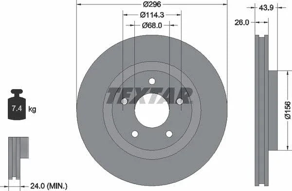 Textar Front Coated Brake Disc Pro Vented 92167403 296mm - image 4