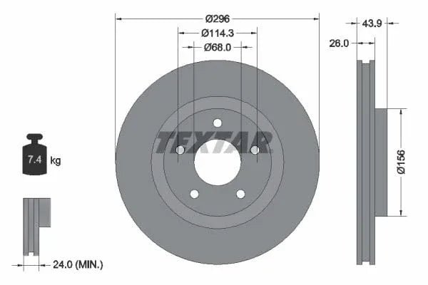 Textar Front Coated Brake Disc Pro Vented 92167403 296mm - image 3