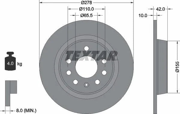 Textar Rear Brake Disc Pro Solid 92167603 278mm - image 4