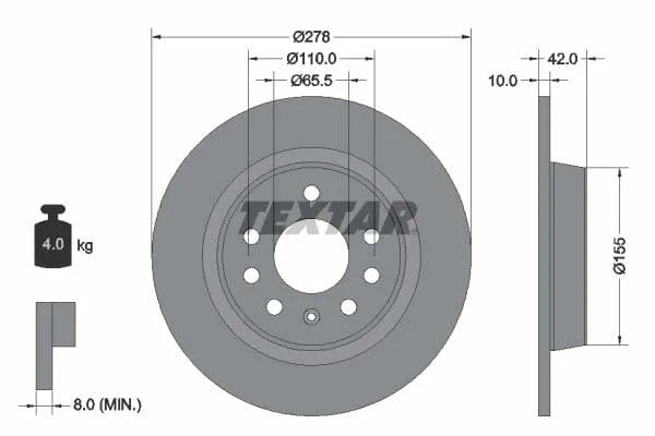 Textar Rear Brake Disc Pro Solid 92167603 278mm - image 3