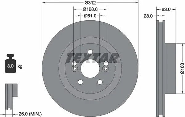 Textar Front Coated Brake Disc Pro Vented 92167703 312mm - image 4