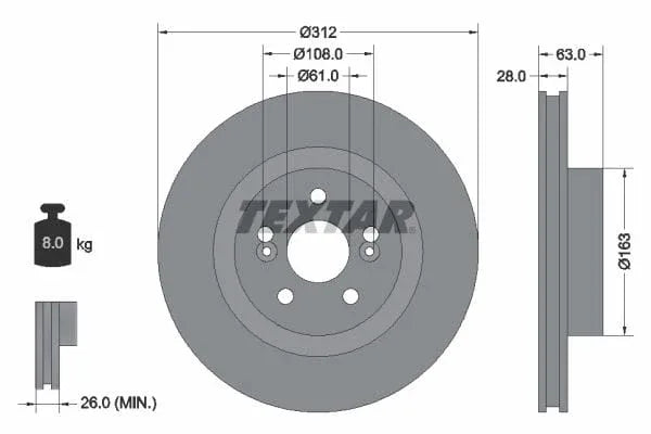 Textar Front Coated Brake Disc Pro Vented 92167703 312mm - image 3