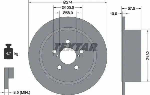 Textar Rear Brake Disc Solid 92167800 274mm - image 4