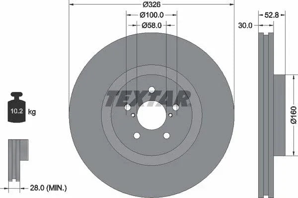 Textar Front Brake Disc Vented 92167900 326mm - image 4
