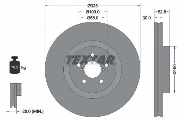 Textar Front Brake Disc Vented 92167900 326mm - image 3