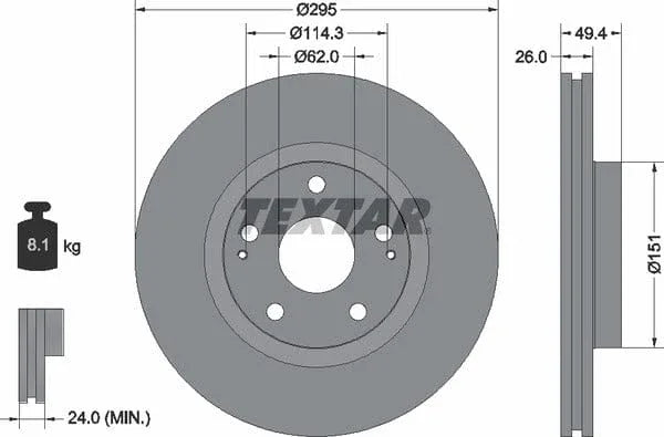 Textar Front Coated Brake Disc Pro Vented 92168003 295mm - image 4