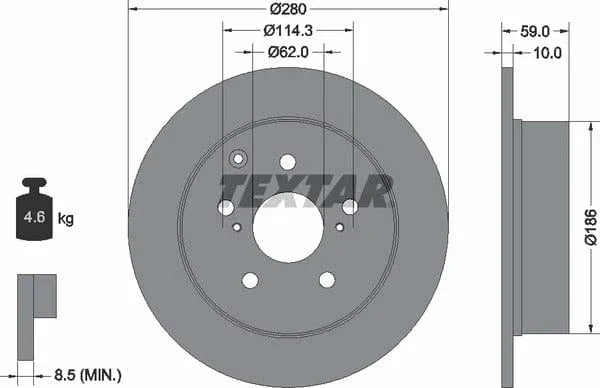 Textar Rear Brake Disc Pro Solid 92168103 280mm - image 4