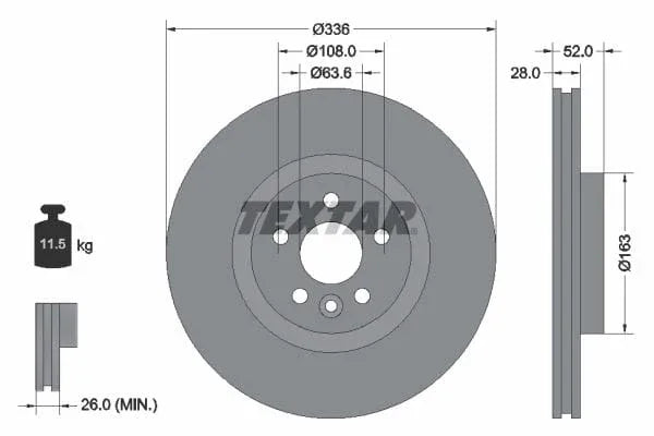 Textar Front Coated Brake Disc Pro Vented 92168203 336mm - image 3