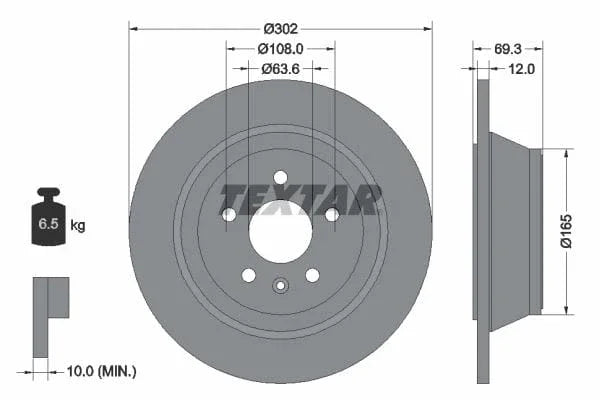 Textar Rear Brake Disc Pro Solid 92168403 302mm - image 3