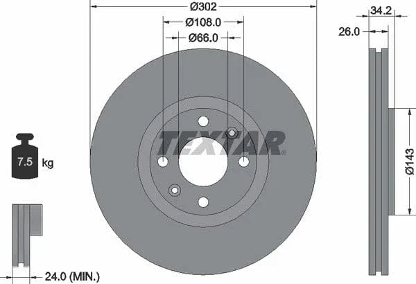 Textar Front Coated Brake Disc Pro Vented 92168503 302mm - image 4