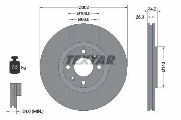 Textar Front Coated Brake Disc Pro Vented 92168503 302mm - image 3