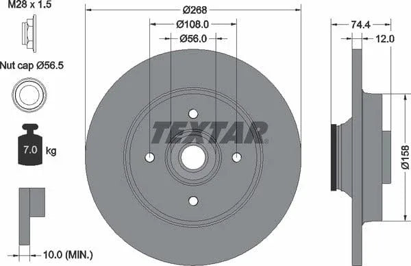 Textar Rear Brake Disc Pro Solid 92168703 268mm - image 4