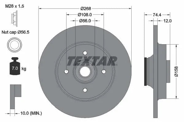 Textar Rear Brake Disc Pro Solid 92168703 268mm - image 3