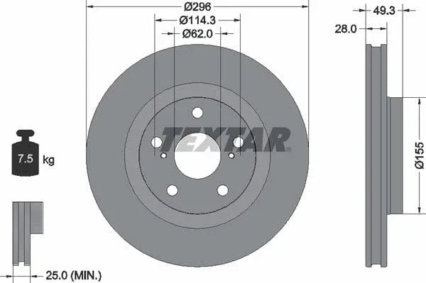 Textar Front Coated Brake Disc Pro Vented 92168803 296mm - image 4